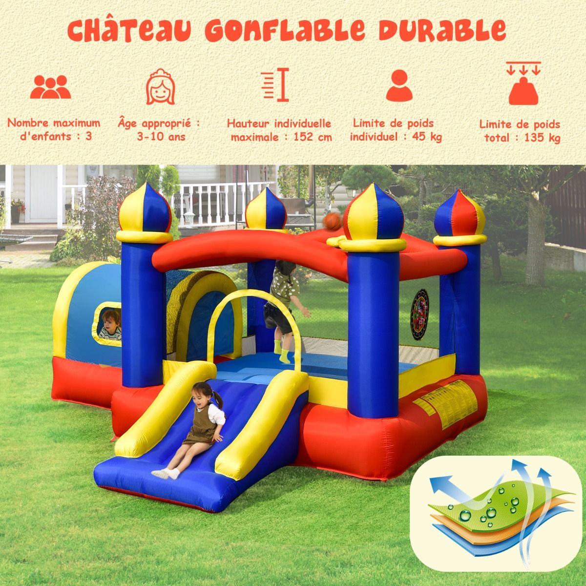 Inflatable Castle for Children with Bounce Space Small House Slide Basketball Hoop (without inflator) - - Image 6
