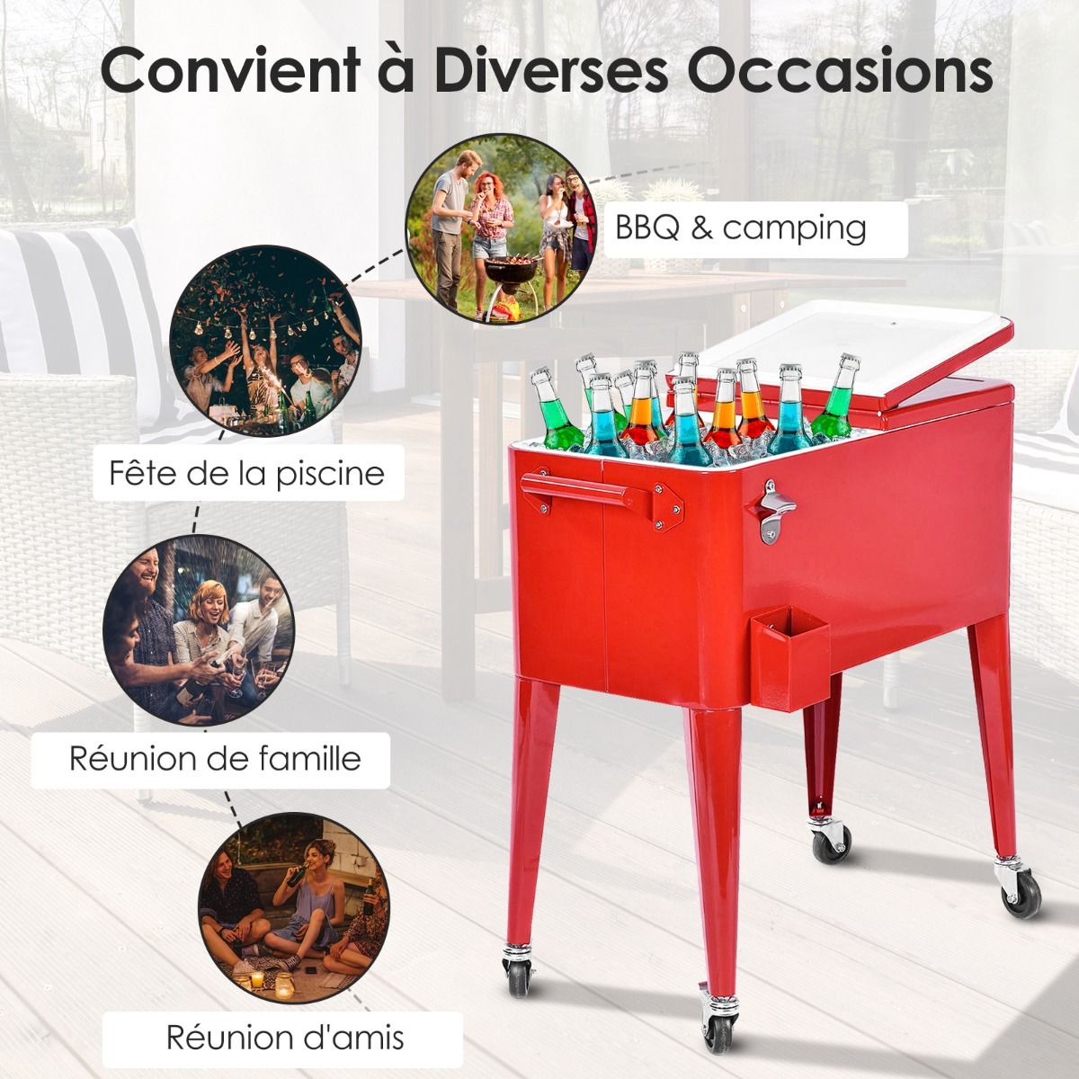 76L Rolling Insulated Refrigerant Trolley with Universal Wheels Bottle Opener Garden Trolley for Storing Ice and Drinks - - Image 12