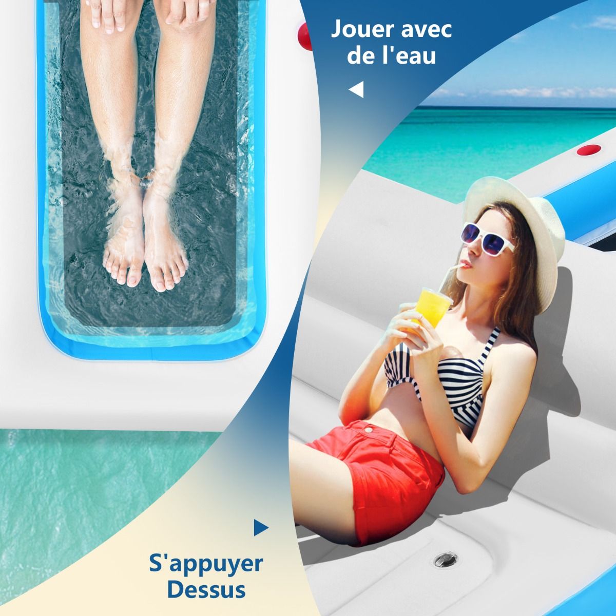 Inflatable Pool Island for 4 People with Pump Cooler Cup Holder 360 x 197 x 66cm - - Image 4