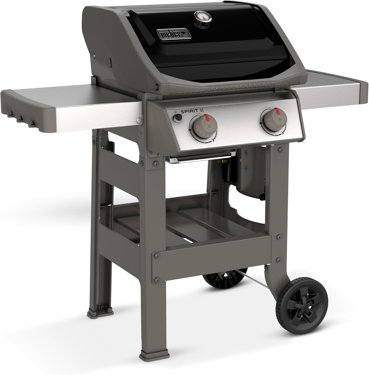 Spirit II E-210 GBS Barbecue à Gaz,2 Brûleurs,Surface de Cuisson 51 x 46 cm,Thermomètre de Couvercle,Table d'Appoint Rabattable (Gauche),4 Roues - Noir et Argent (44010153) - Image 3