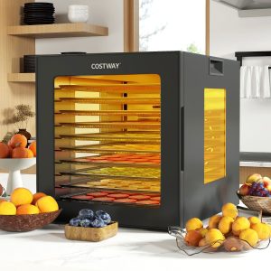 Schoir Food Dehydrator 10 Stainless Steel Trays with 10 Preset Programs 48H Timer & Temperature 30-75°C Black -