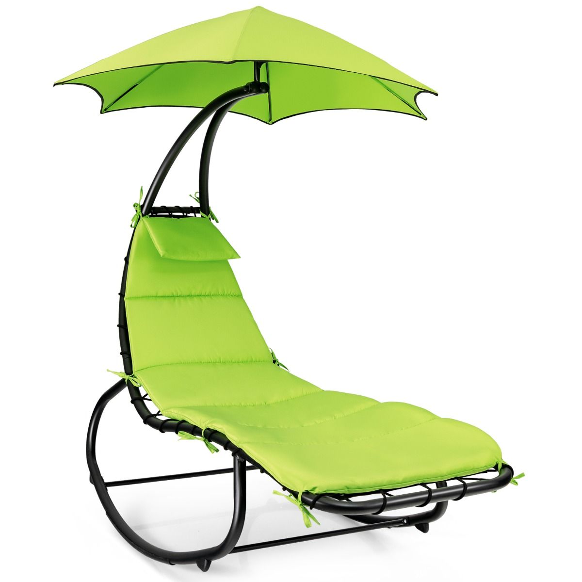 Rocking Sun Lounger Hanging Sun Lounger with Sun Shade & Hammock Cushion Load 150KG 184 cm x 147 cm x 187 cm Green - - Image 3