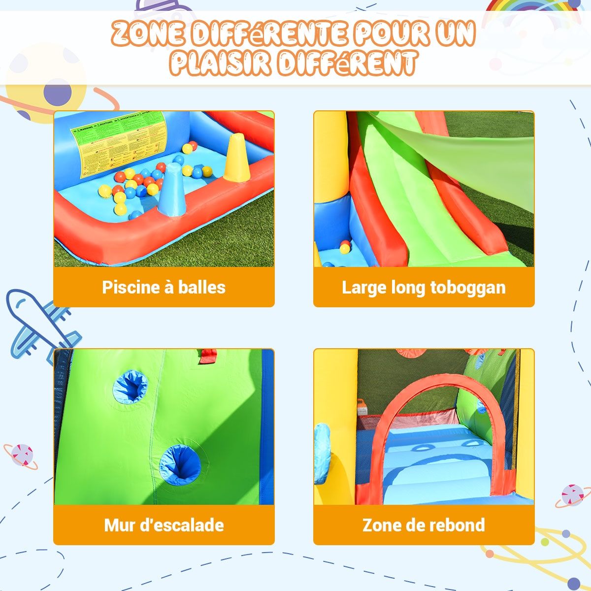 7 in 1 Inflatable Castle for Children 3-10 Years Slides Capacity 135kg in Oxford Fabric 356x289x233cm Multicolor - - Image 8