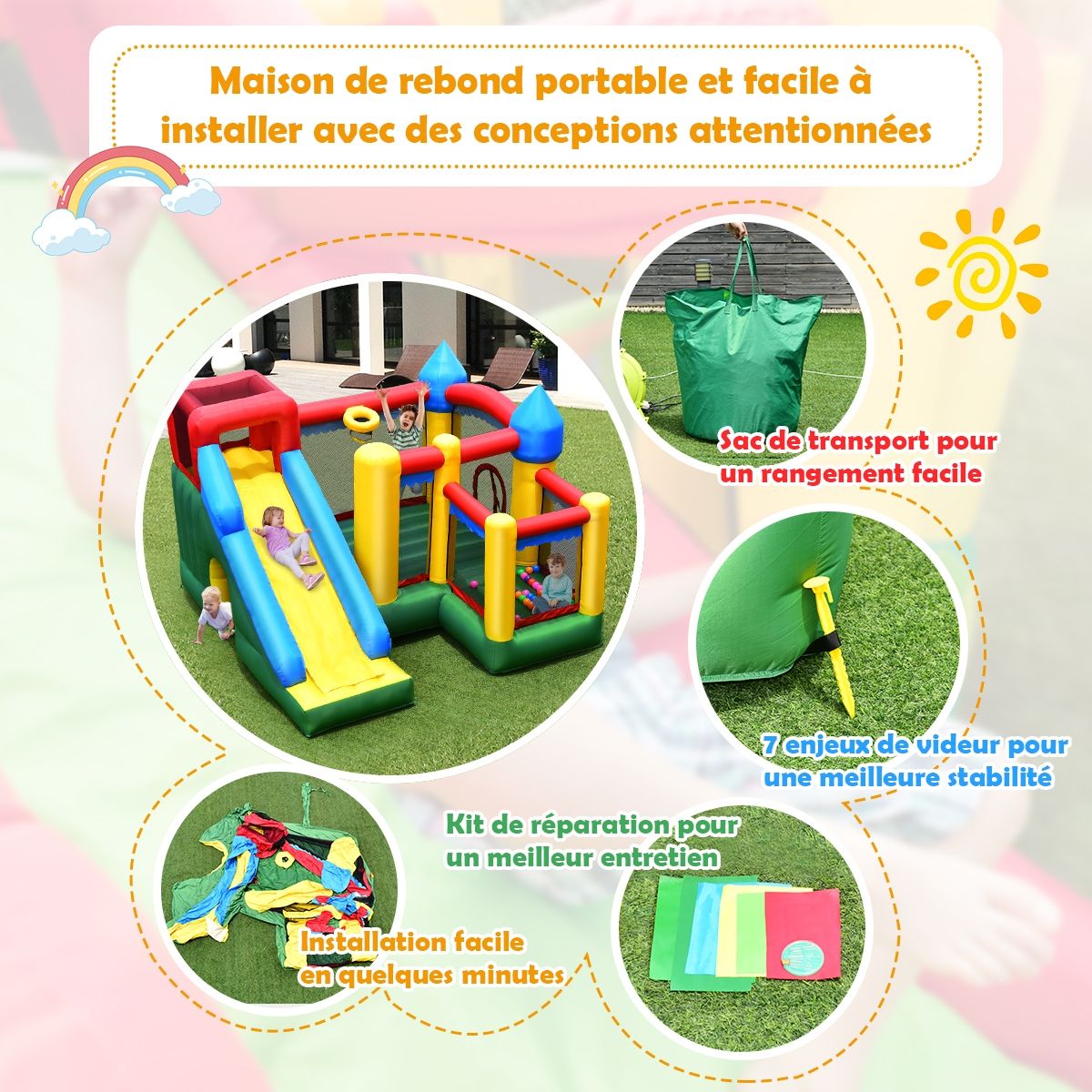 4 in 1 Inflatable Castle for Children 3-10 Years Old with Slide Jumping Area Climbing Wall Basketball Hoop - - Image 5
