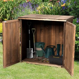 Outdoor Wooden Garden Cabinet 77.5 x 56 x 72 cm Tool Shelter with Double Doors Brown -